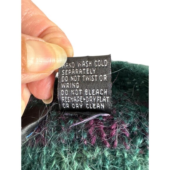Vtg Paul Harris Mohair Wool Cardigan Womens L Oversized Green Purple Grandpa 80s - Picture 4 of 9